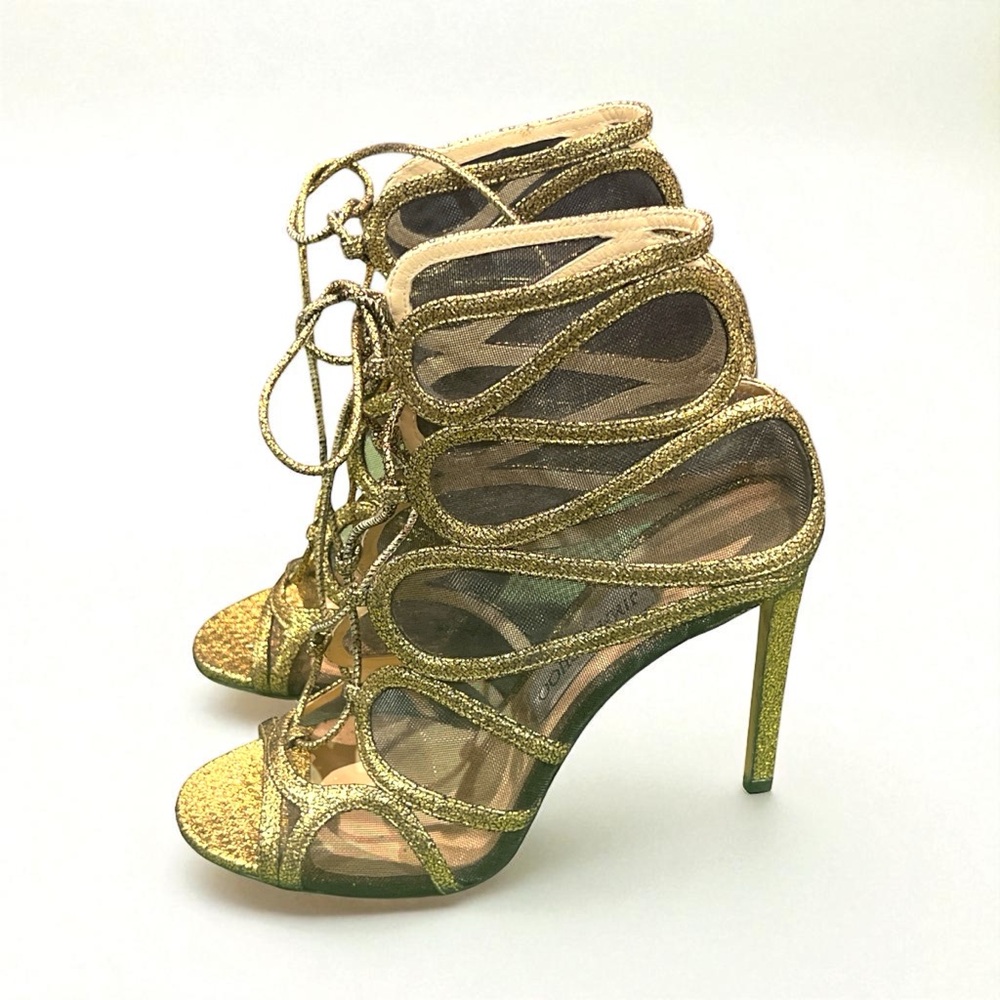 Jimmy Choo Malena 100’s Black/Gold Sandal Strappy Heels